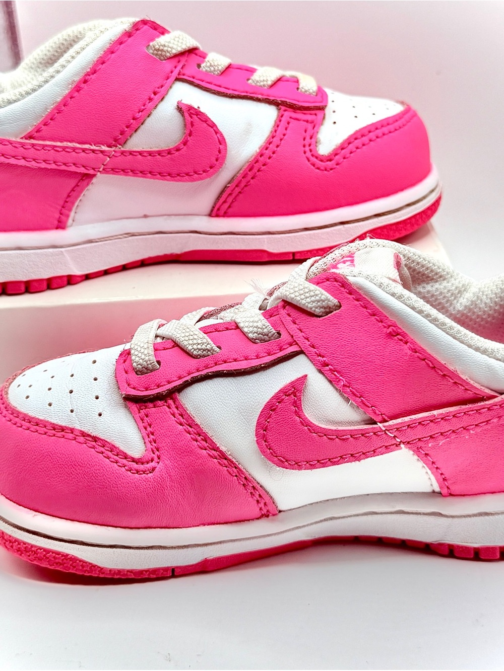 Nike Kids Pink and White Low-Top Sneaker with Hook-and-Loop Strap